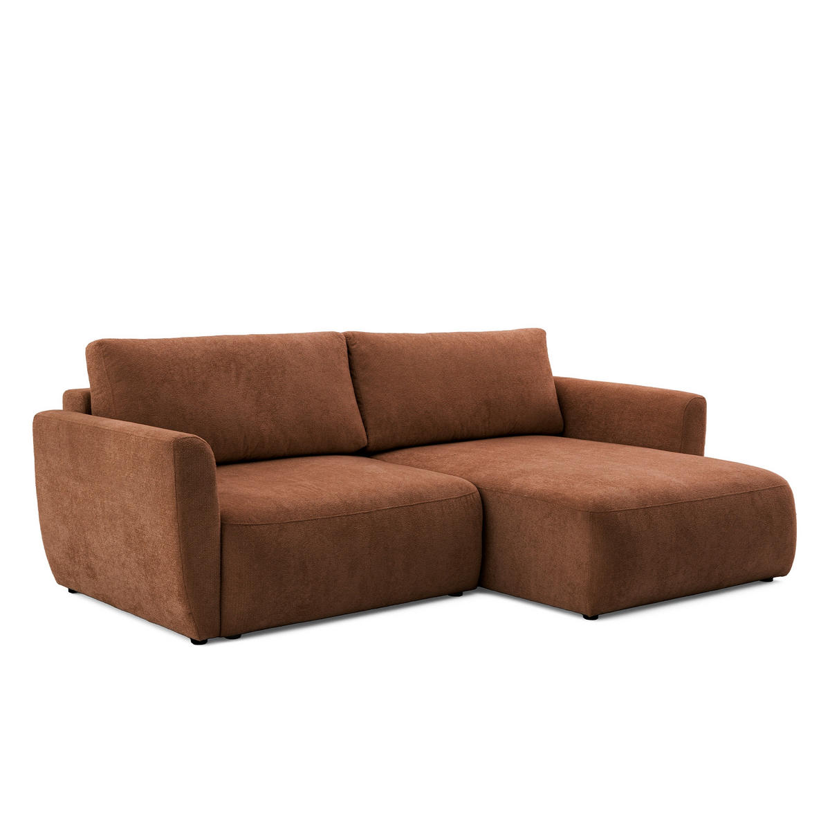ECKSOFA BELLA L Rechts mit Schlaffunktion 140x205 Velours Rostbraun - Rostfarben/Schwarz, Holz/Kunststoff (165/230cm) - Muffo