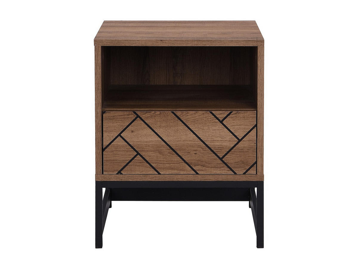 NACHTTISCH mit 1 Schublade & 1 Ablage - MDF & Stahl - Naturfarben & Schwarz - CARTANA - Naturfarben, Holz (40/50/40cm) - Vente-Unique
