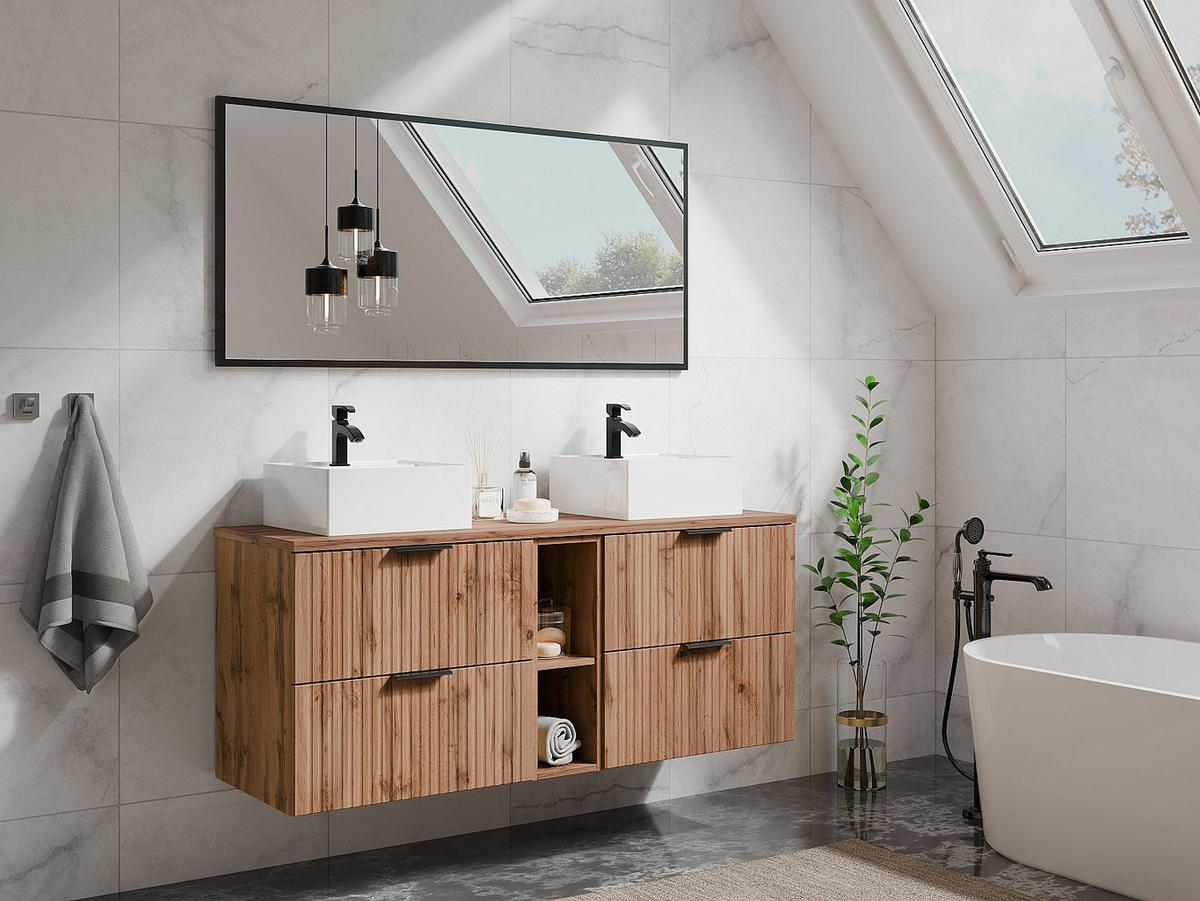 WASCHBECKENUNTERSCHRANK - 140cm x 46cm - MDF - naturfarben hell - ZEVARA - Naturfarben, Holz (140/57/46cm) - Vente-Unique