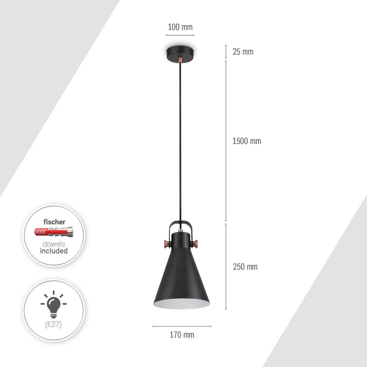 PENDELLEUCHTE Otto - Schwarz, Metall (17/17/25.4cm) - Paco Home