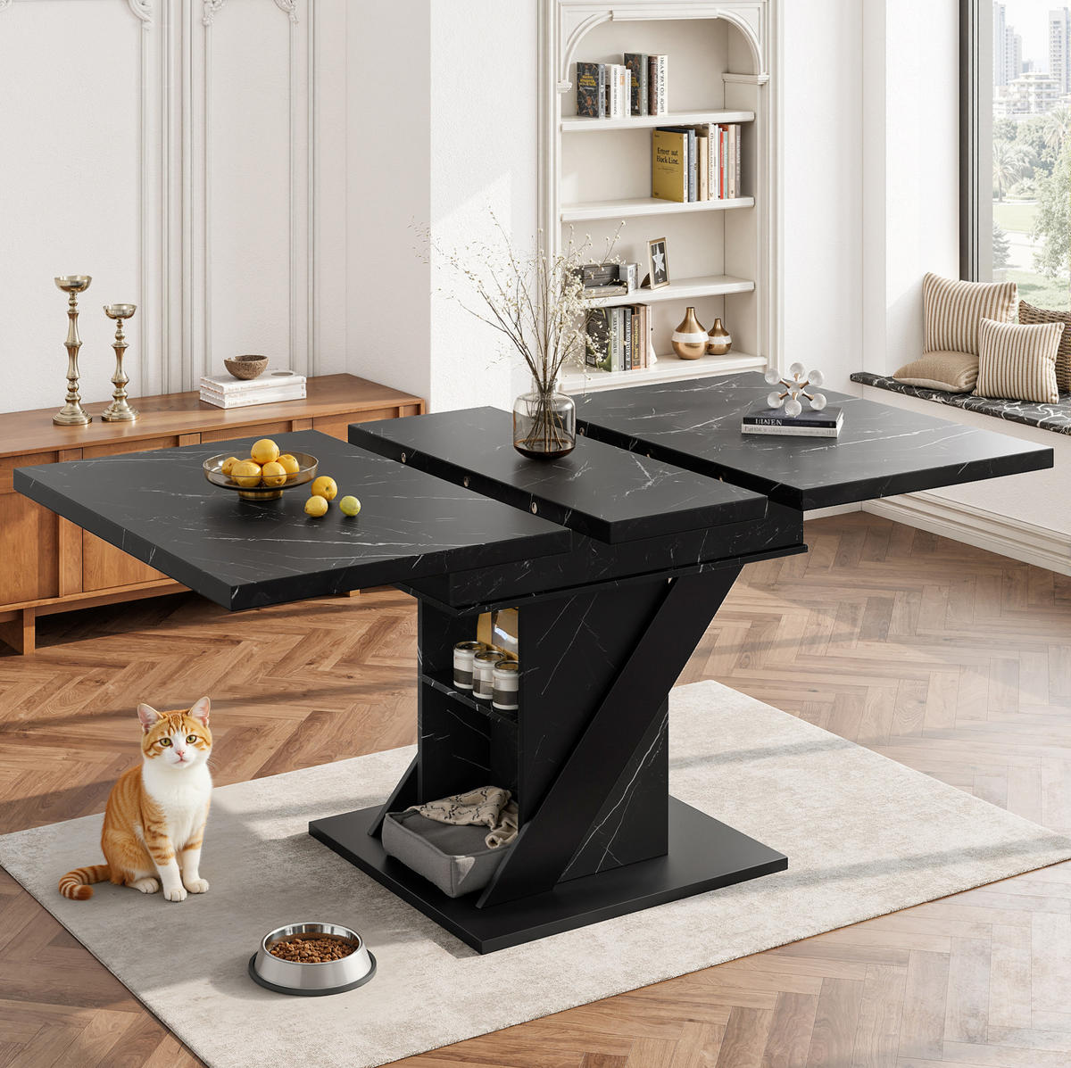 AUSZIEHBARER Esstisch aus MDF, 110-140/80/75 cm, Schwarz, mit Metallgestell - Schwarz, Holzwerkstoff (110/80/75cm) - Redom