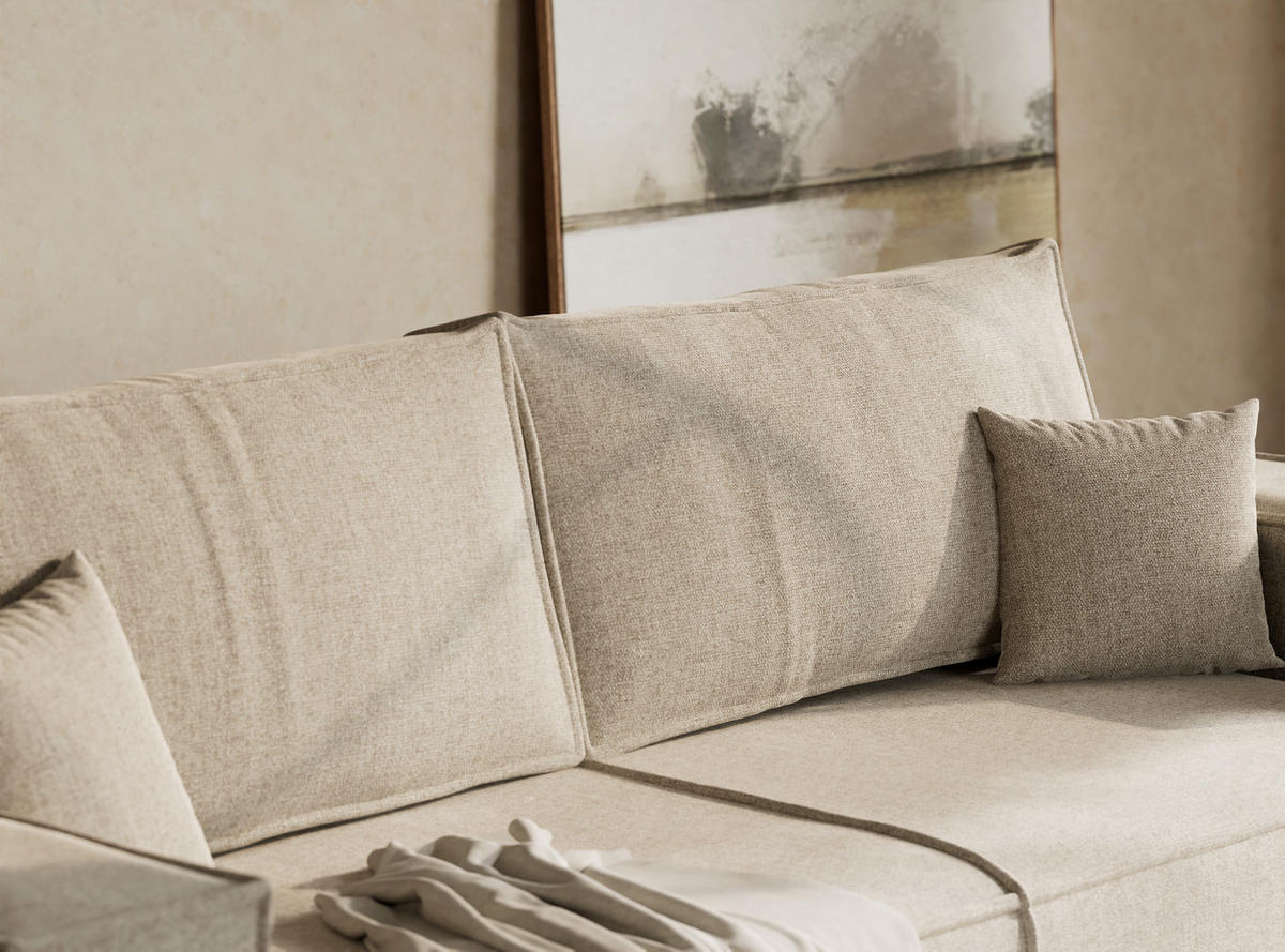 ROZKLÁDACÍ POHOVKA Milos, textil, béžový - černá/béžová, dřevo/kompozitní dřevo (255/70/105cm) - Maison de Reve