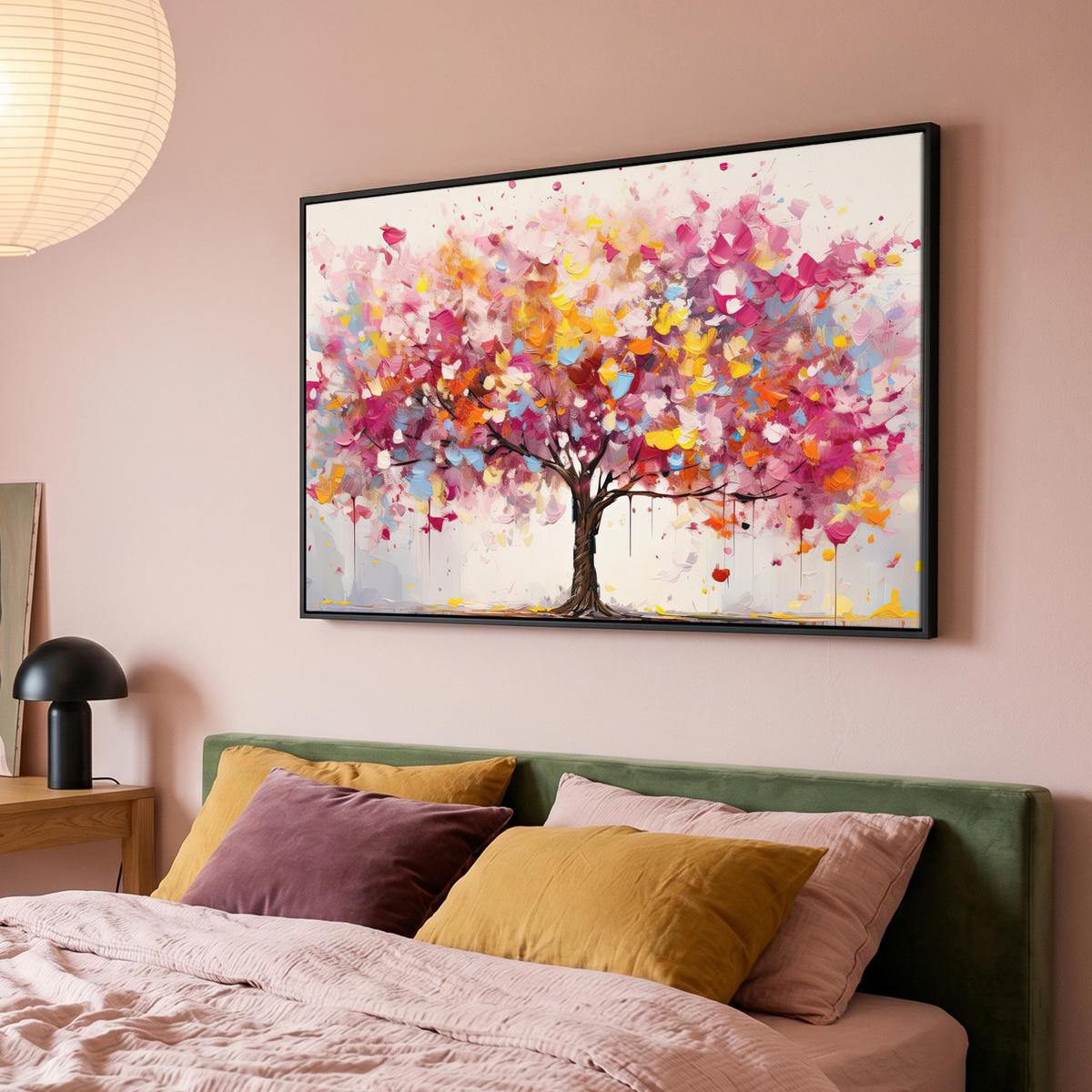 LEINWAND Bilder mit Rahmen - Aquarell - Baum - Kunst - Abstrakt - 120x80 - Multicolor, Textil (120/80cm) - MuchoWow
