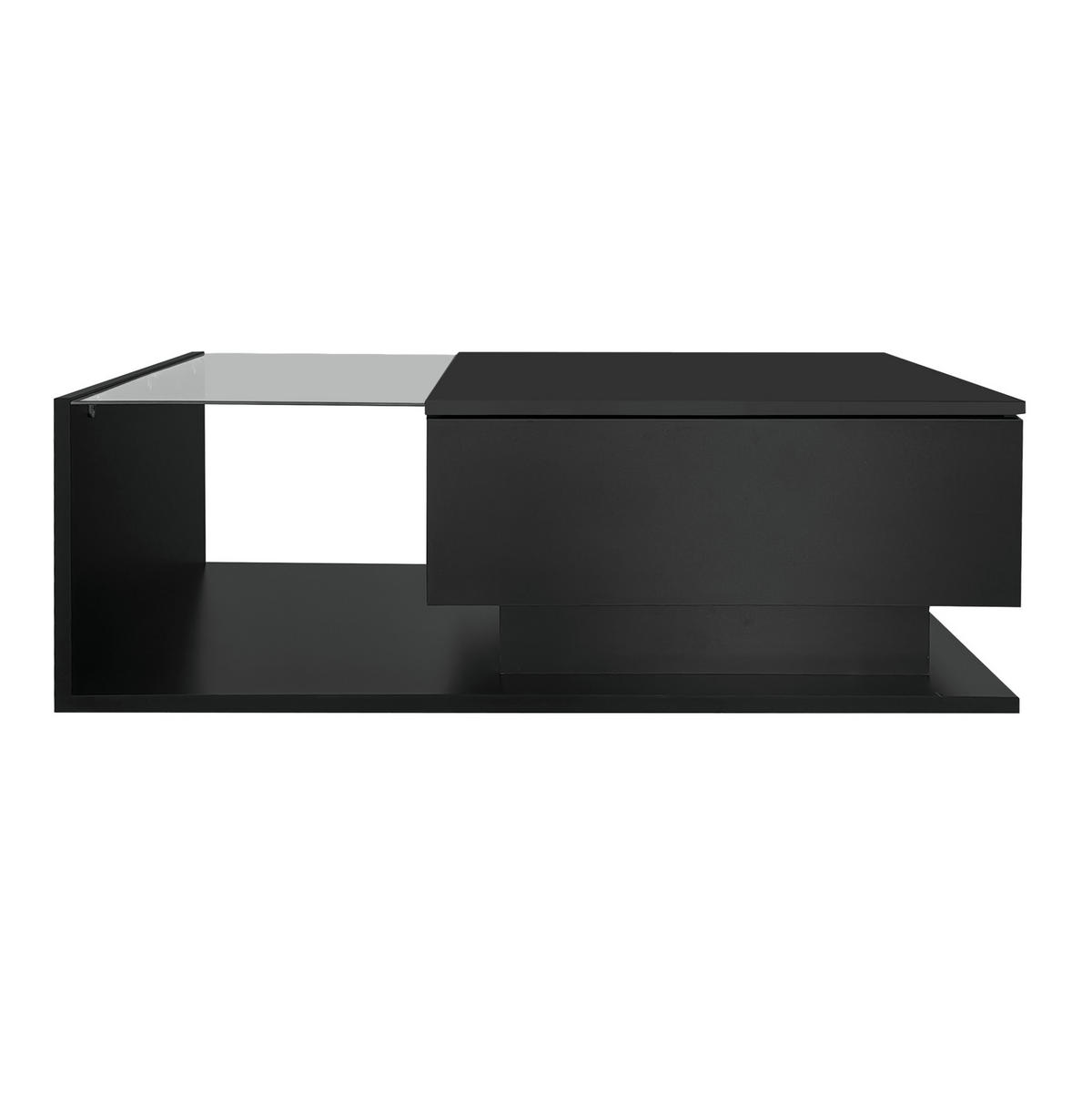 COUCHTISCH 100/50/32 cm Schwarz aus Spanplatte mit Glas, Schublade und LED-Beleuchtung - Schwarz, Holzwerkstoff (100/50/32cm) - OKMYHOME