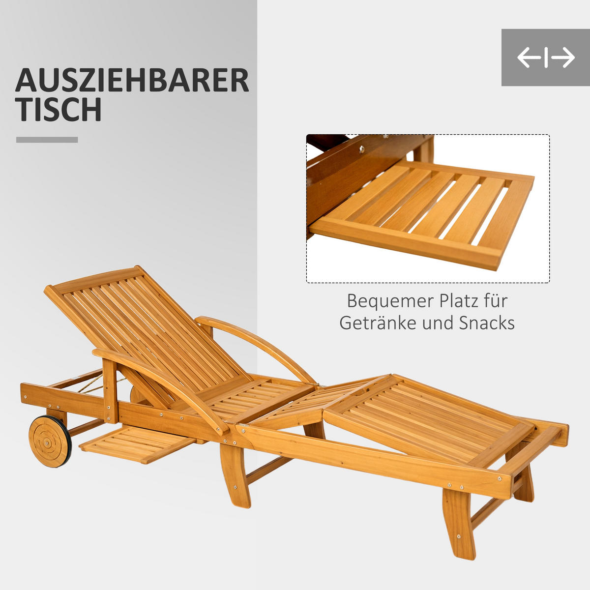 KLAPPBARE-GARTENLIEGE Akazienholz Teak - Teakfarben, Holz (69/85/165cm) - Outsunny