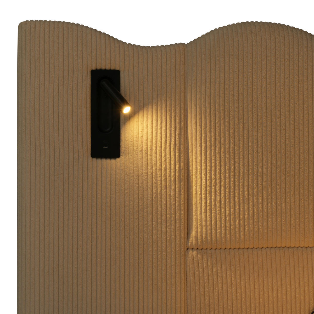 BETT mit Stauraum und Leselampe 180x200 cm Cord Beige-Weiß - Beige, Metall (180/200cm) - Meubliv