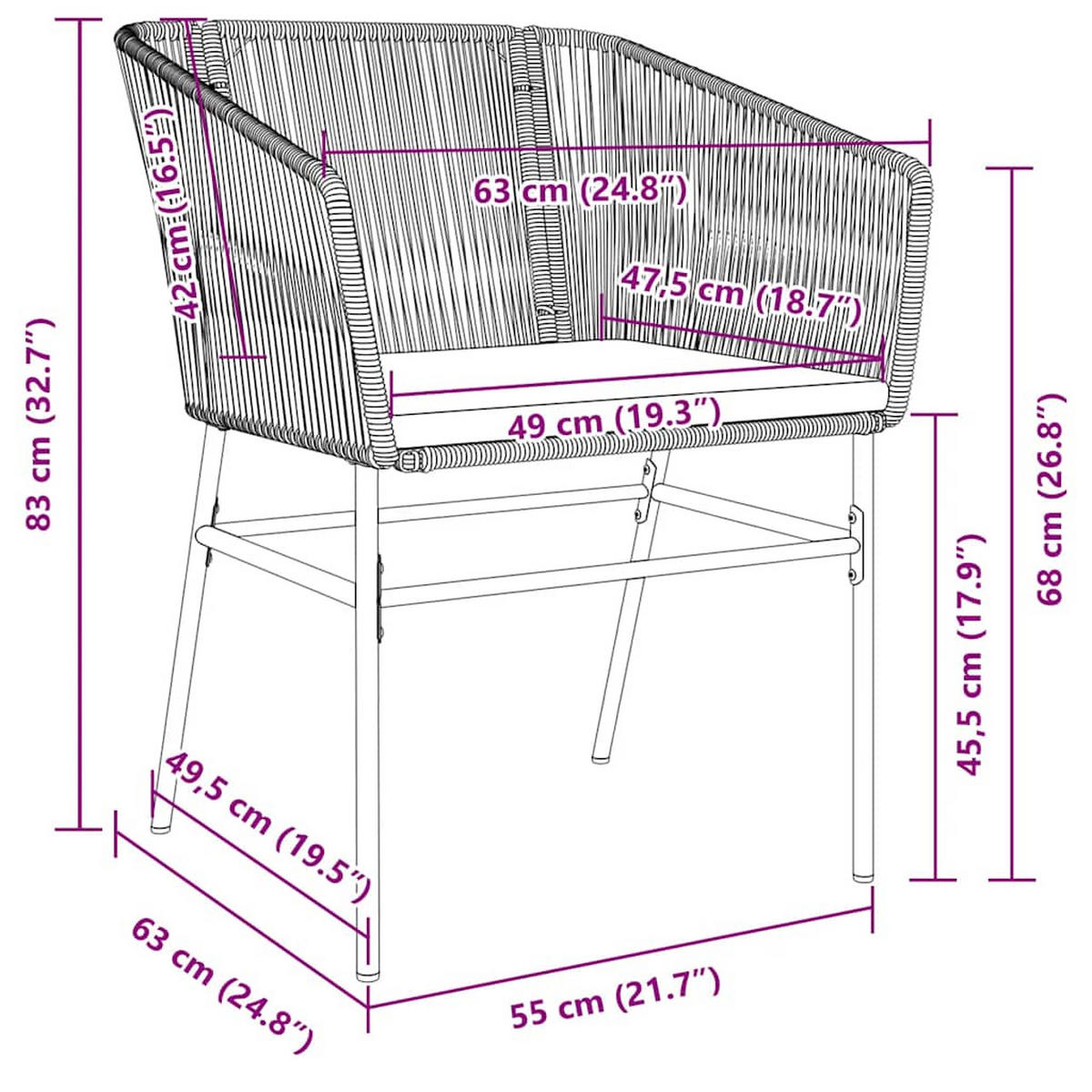 GARTENSTÜHLE 2er Set Mit Kissen Schwarz Poly Rattan - Schwarz, Kunststoff (63/83/63cm) - vidaXL
