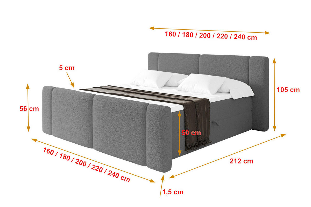 BOXBETT mit Matratze H4 - EVON Zanozek - 140x200 cm Grau - Taupe, Holzwerkstoff (140/200cm) - ALTDECOR