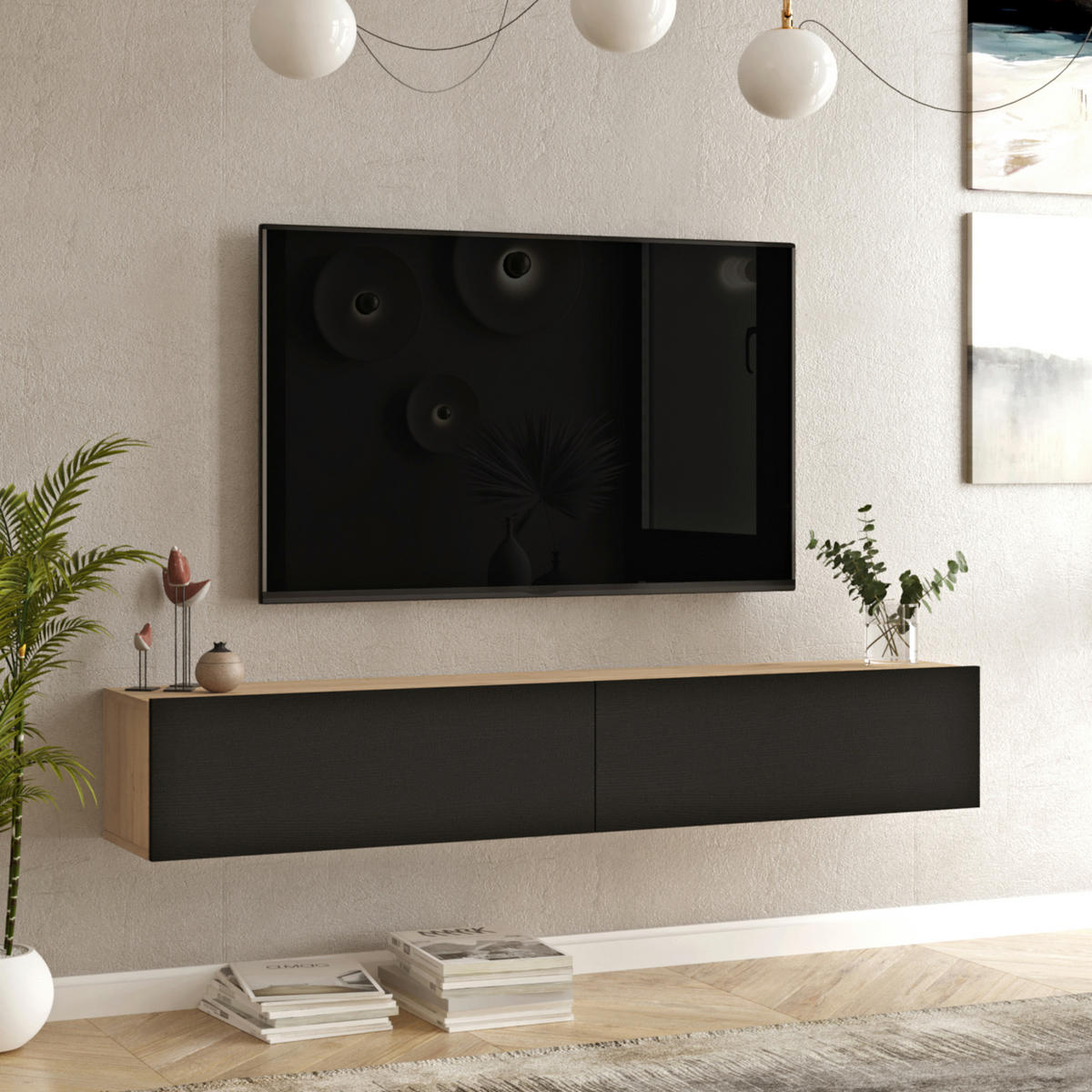 TV-ELEMENT Lapinlahti - Schwarz, Holzwerkstoff (180/29.5/31.5cm) - [en.casa]