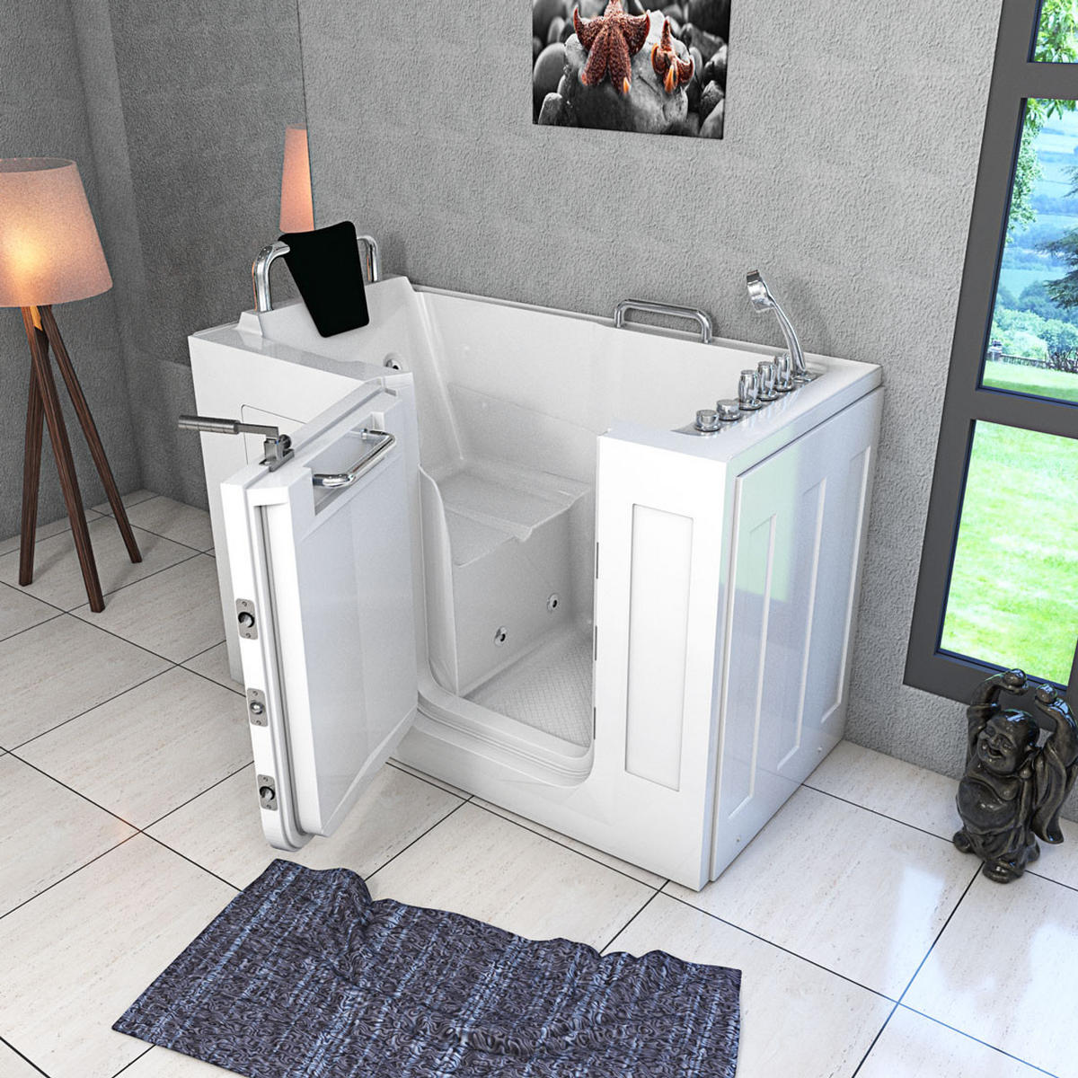 SITZWANNE Whirlpool mit Tür S07WP-TH-B-L - Weiß, Glas/Kunststoff (76/116/140cm) - AcquaVapore by Sandra Jentho