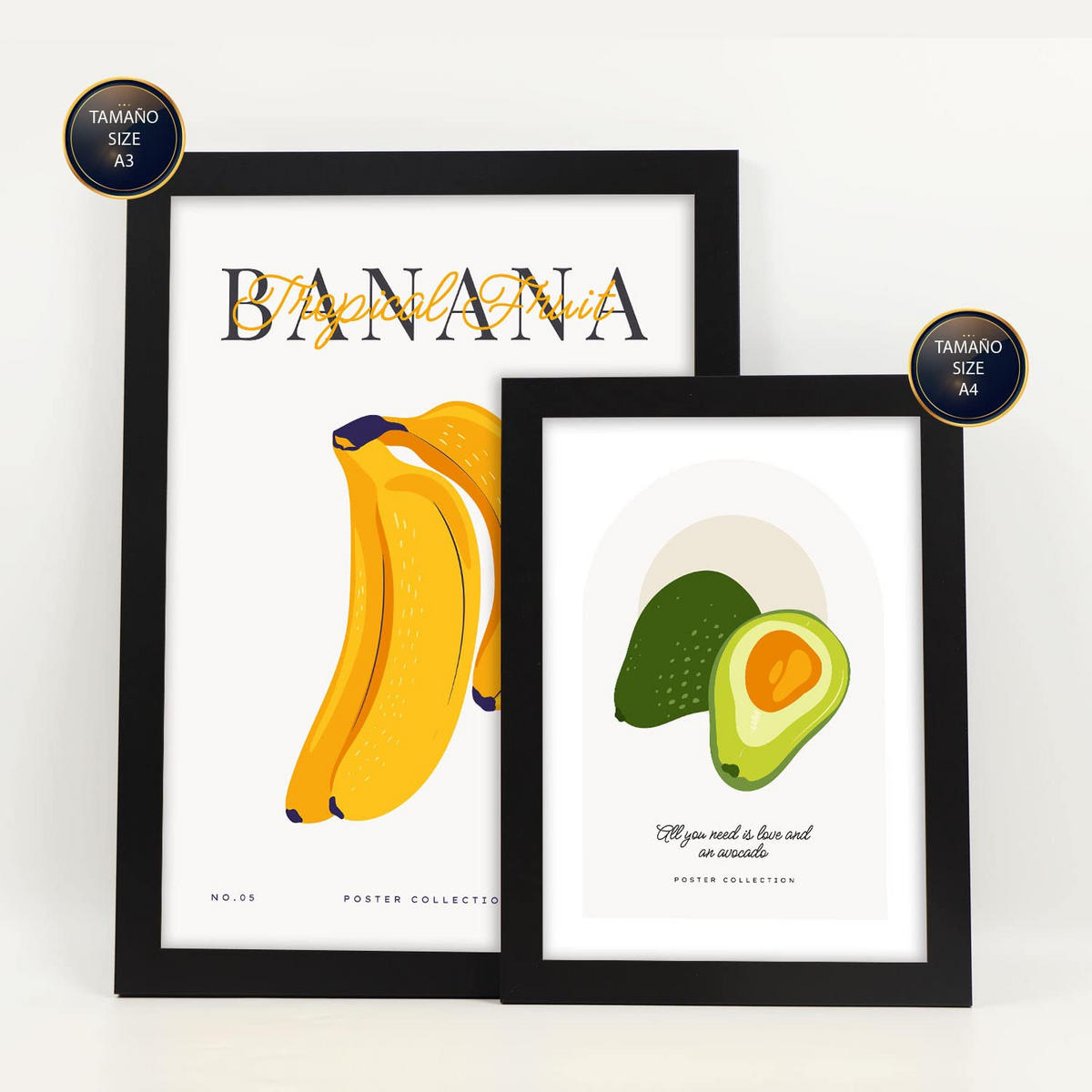 POSTER Set Mit 6 Lebensmittel Und Ernährungs Sommerfrüchte Natur Und Ernährungs Für Innenarchitektur A3 & A4 Schwarzer Rahmen - Schwarz, Papier (29/3cm) - Nacnic