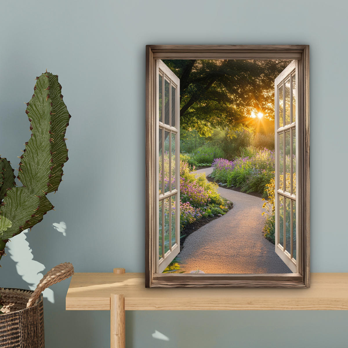 LEINWANDBILD Aussicht - Blumen - Natur - Sonne - Weg Deko Wohnzimmer 20x30 cm - Hellgelb, Textil (20/30cm) - MuchoWow