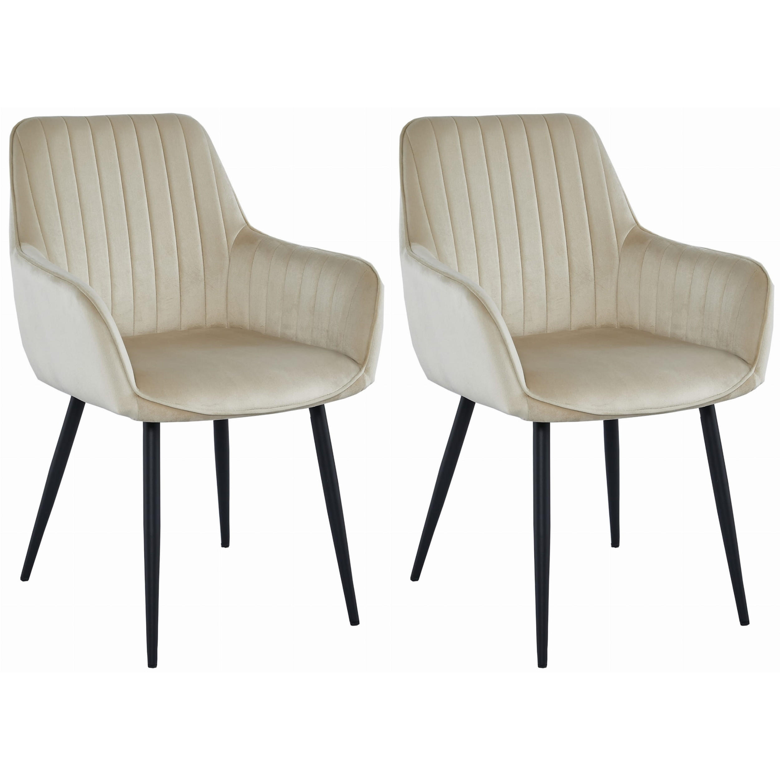 STUHL OSILO 2-er Set, Beige, Schwarz, Schwarze metallische Beine - Beige, Textil/Metall (55/84/46cm) - Komodee