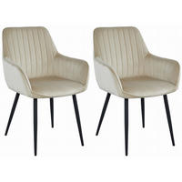 STUHL OSILO 2-er Set, Beige, Schwarz, Schwarze metallische Beine - Beige, Textil/Metall (55/84/46cm) - Komodee