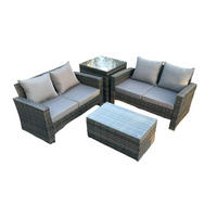 GARTENSOFA Hohe Rückenlehne Polyrattan Dunkelgrau 4-Sitzer - Dunkelgrau, Metall - Fimous