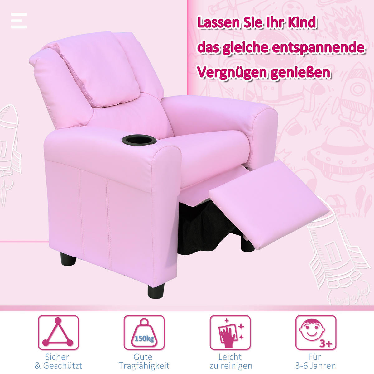 KINDERSESSEL, Rosa, Schaumstoff, Metall - Rosa, Kunststoff (56/69/62cm) - HOMCOM