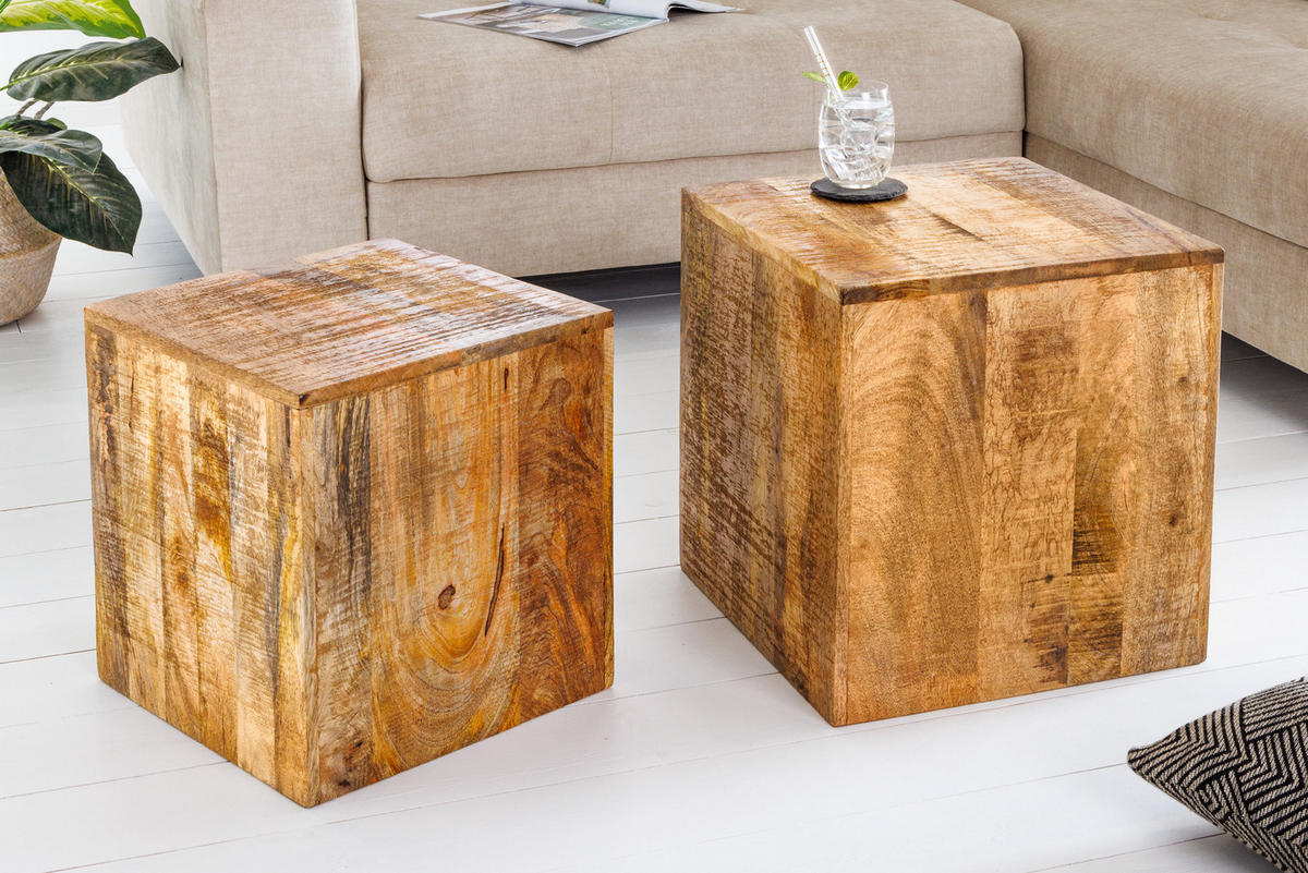 BEISTELLTISCH CURACAO Mango Natur 45 cm 2er Set - Braun, Holz (40/40/45cm) - riess-ambiente