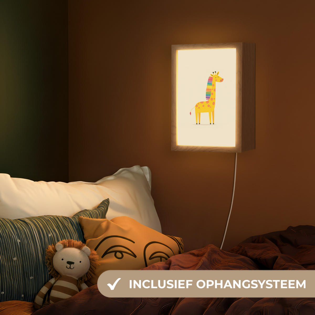 NACHTTISCHLAMPE Giraffe - Regenbogenmähne - Beige 20x30 cm - Beige, Holzwerkstoff (8/20/30cm) - OnlyWow
