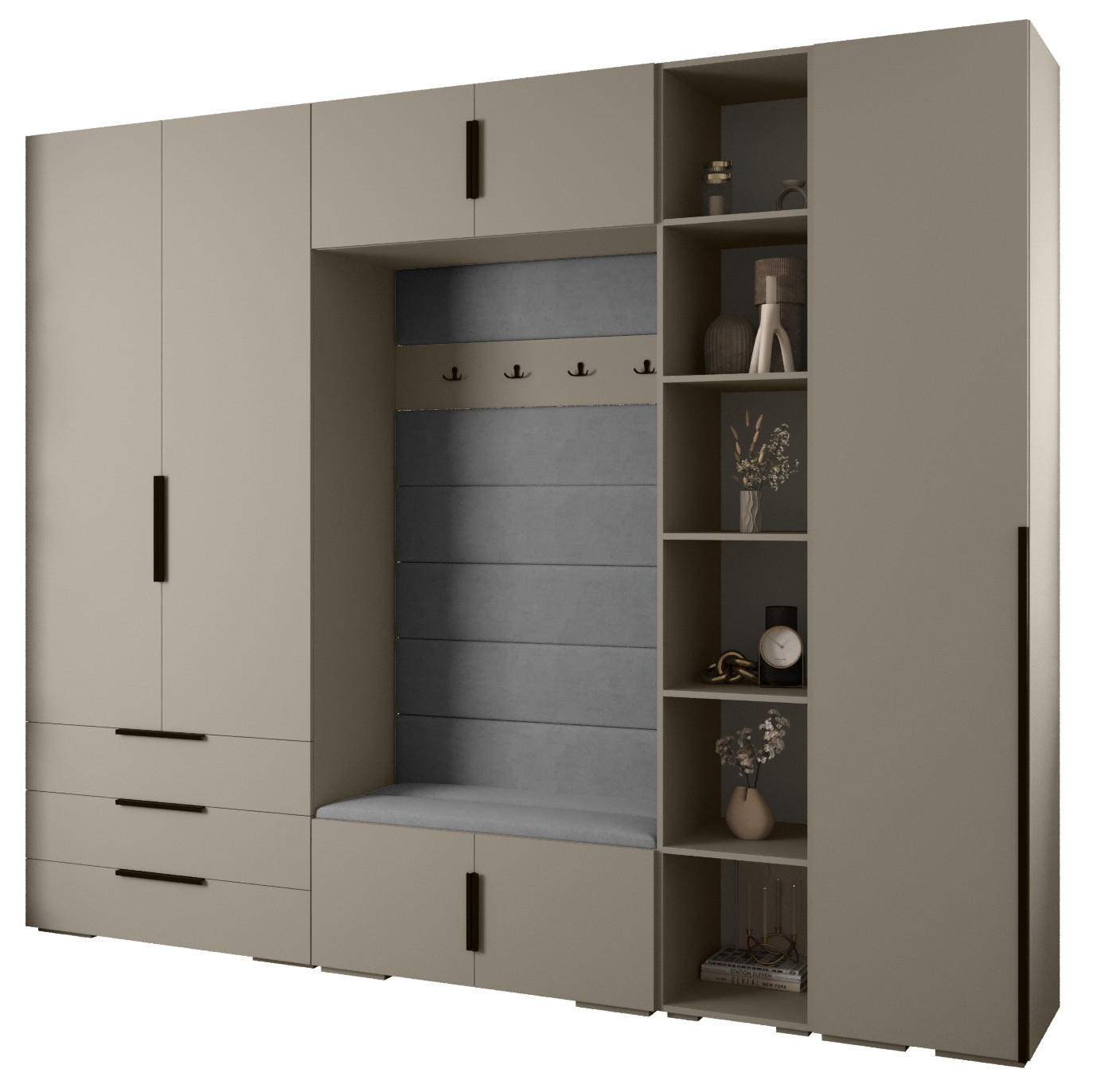Abiks Möbel Garderoben-Set Kaschmir, Grau, Schwarz 290x236.7x47 cm