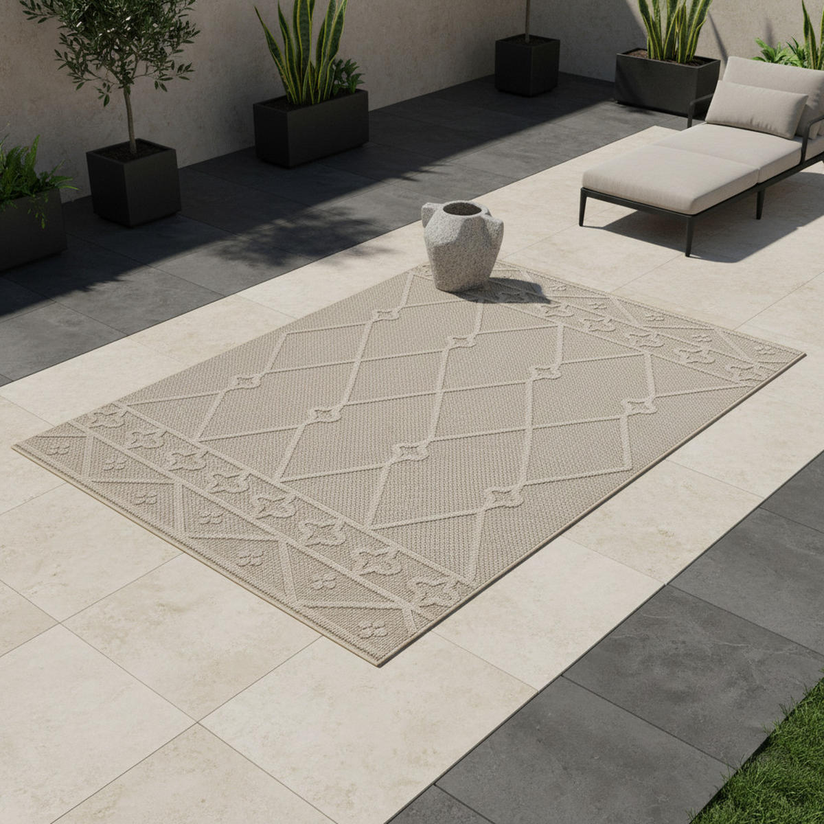 TEPPICH Outdoor Flachgewebe Berber-Muster Polypropylen Terrasse Beige Rechteckig 160x230 - Beige, Textil (160/230cm) - KADIMA DESIGN