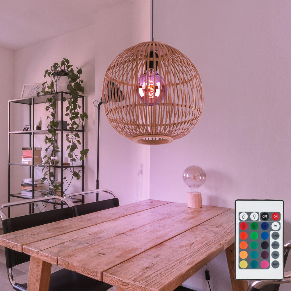 LED HÄNGELEUCHTE Hildegard Bambus Beige - Beige, Holz (30/30/150cm) - Globo Lighting
