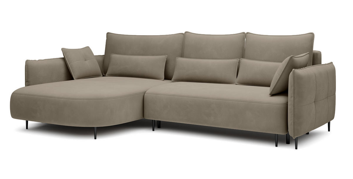 ECKSOFA Oblivio Hellbraun Velours - Hellbraun/Schwarz, Textil/Metall (285/200cm) - Selsey