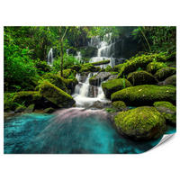 FOTOTAPETA Pre Kuchyňu Vodopád Džungľa Stromy Kamene Tropická 500 x 350 cm - modrá/sivá, papier (500/350cm) - Muralo