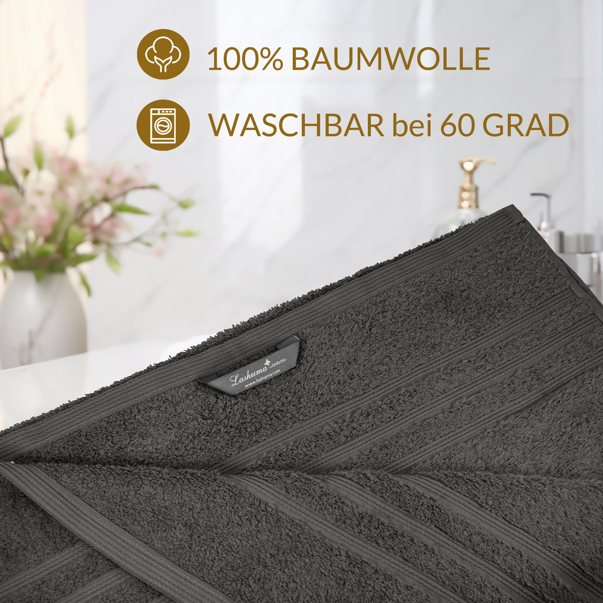 HANDTUCH Set London 8-teilig, 2x Duschtuch 70x140 + 2x Handtuch 50x100 + 2x Gästetuch 30x50 + 2x Waschlappen 30x30 Anthrazit - Stein - Anthrazit/Grau, Textil (70/140cm) - Lashuma