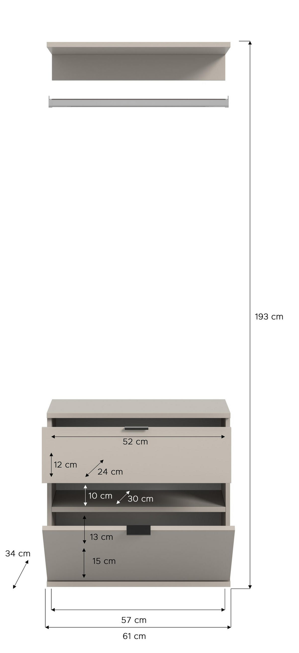 KOMMODE + Garderobenstange PROJEKT X (B/H/T: ca. 61/62/34 cm) in Kaschmir/Kaschmir - Kaschmir, Holzwerkstoff (61/62/34cm)