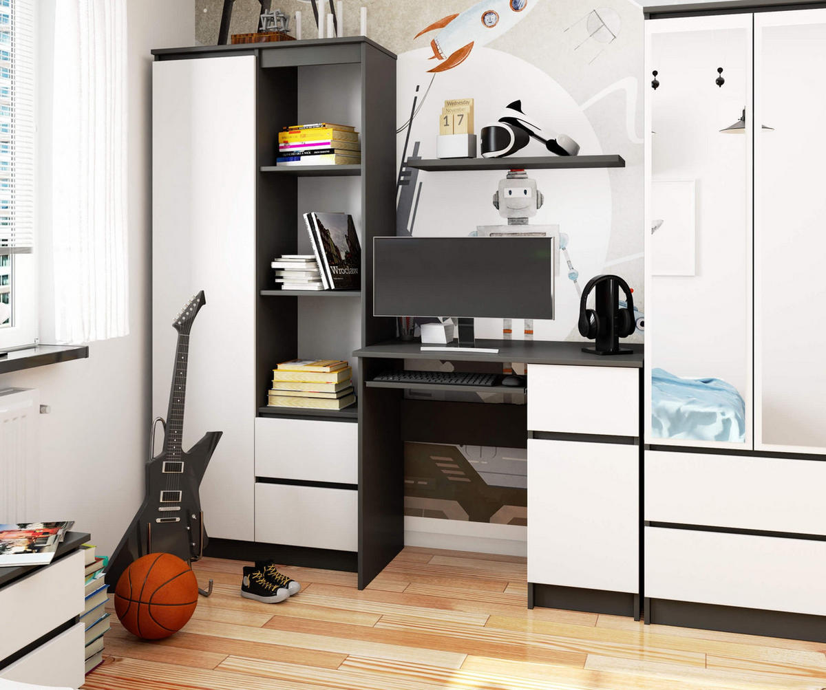 SCHREIBTISCH Graphit Grau, Weiß 77/90/50 - Graphitfarben/Weiß, Holzwerkstoff (50/90/77cm) - RAUMHIRSCH FURNITURE