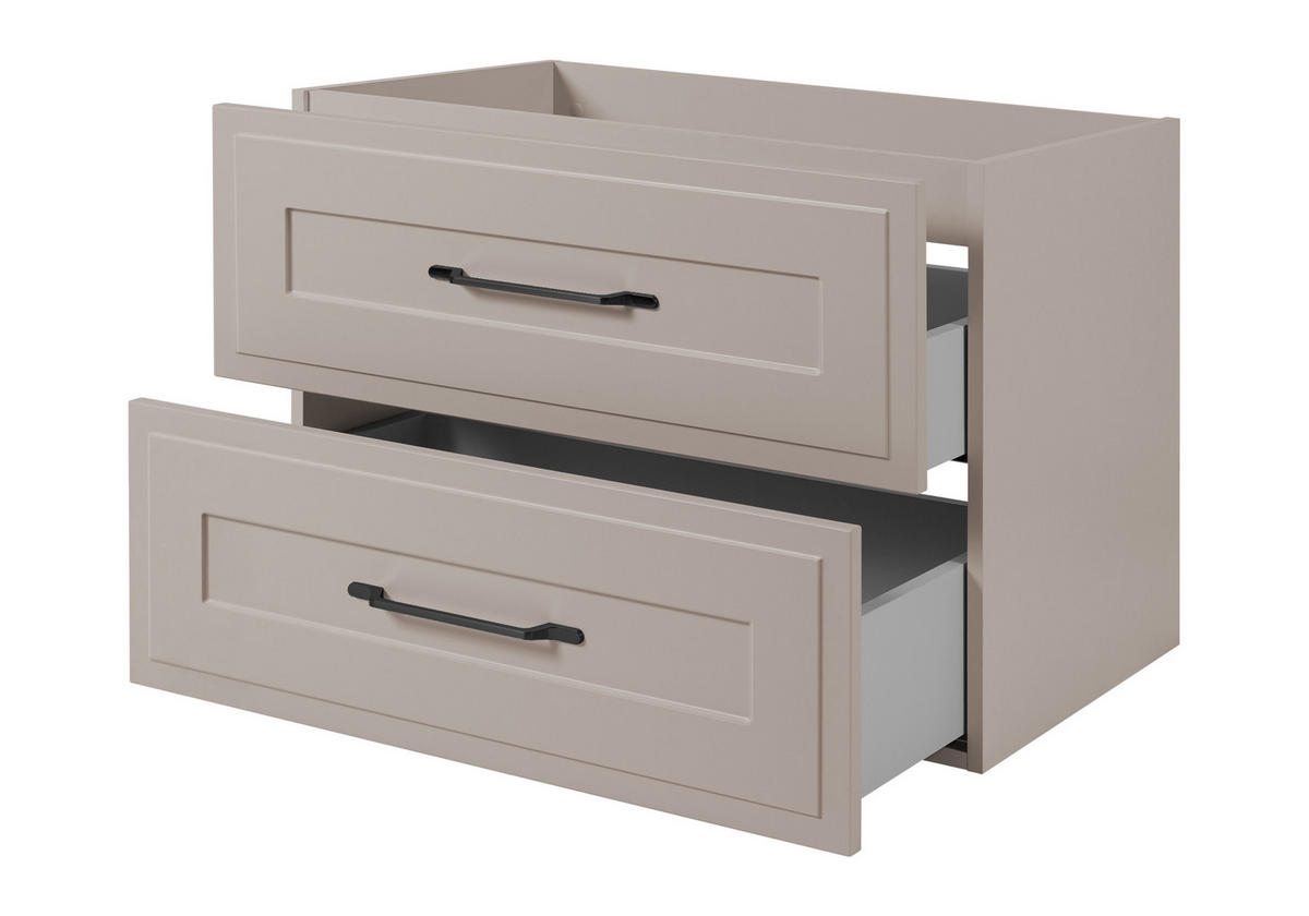 WASCHBECKENUNTERSCHRANK im klassischen Stil, Kaschmir, 80 x 57 x 46 cm - Beige/Schwarz, Holzwerkstoff (80/57/46cm) - 3XE LIVING