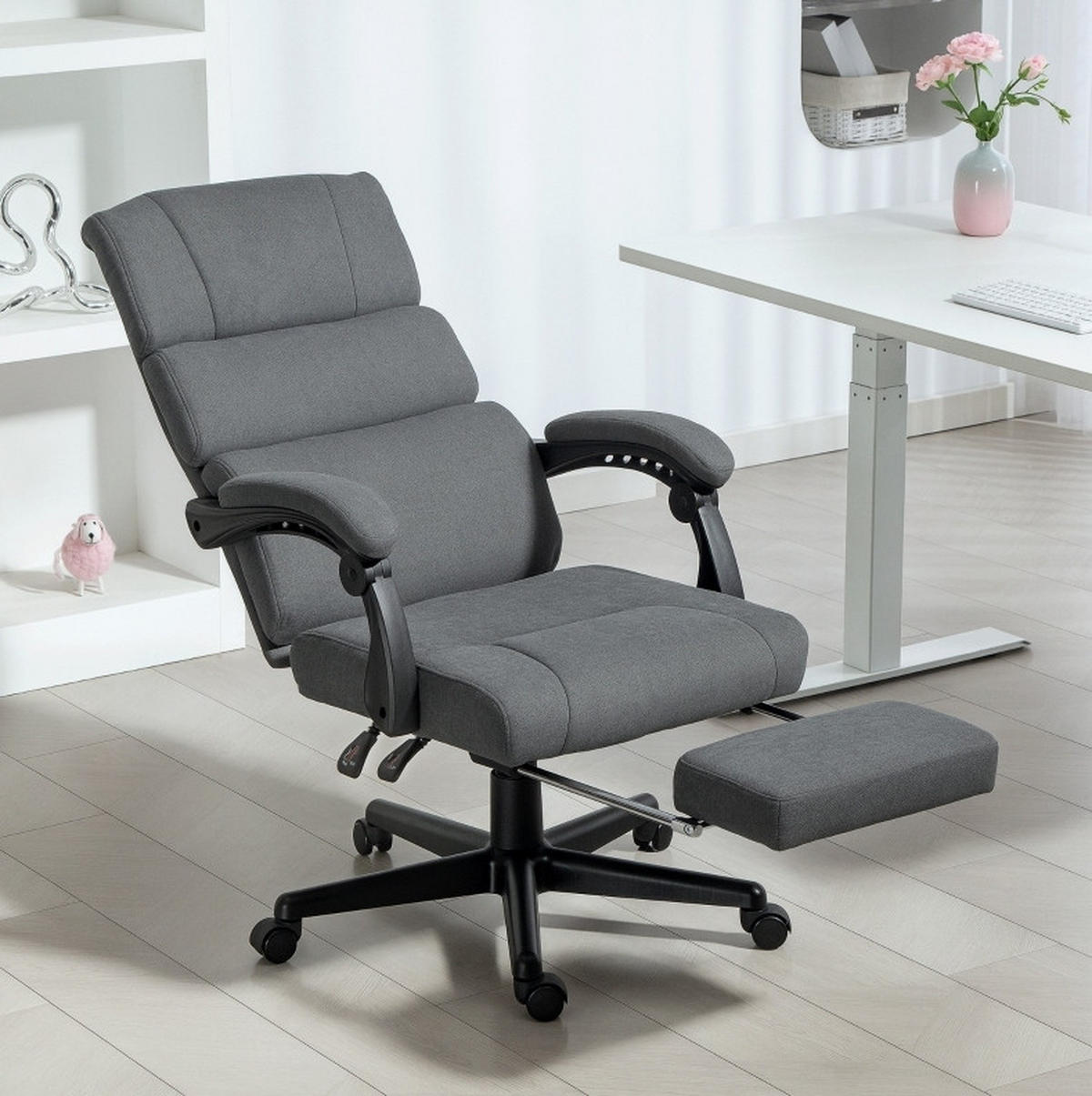 BÜROSTUHL in Dunkelgrau 56x68,5x115 cm mit verstellbarer Rückenlehne und Fußstütze - Dunkelgrau, Metall (68.5/115/56cm) - IVMEU