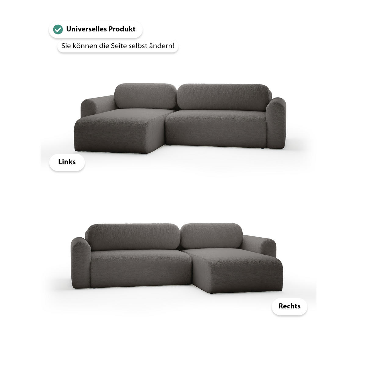 ECKSOFA mit Schlaffunktion Thekla, Grau - Grau, Textil (286/100cm) - Fedve