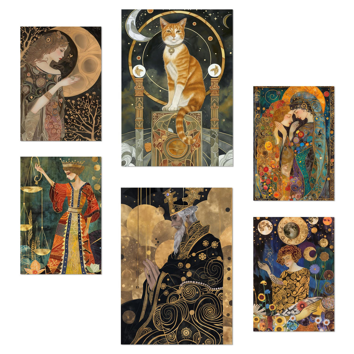 POSTER Set Mit 6 Tarotkarten Kartomantie Arcana A3 & A4 Rahmenlos - Klar, Papier (29/3cm) - Nacnic