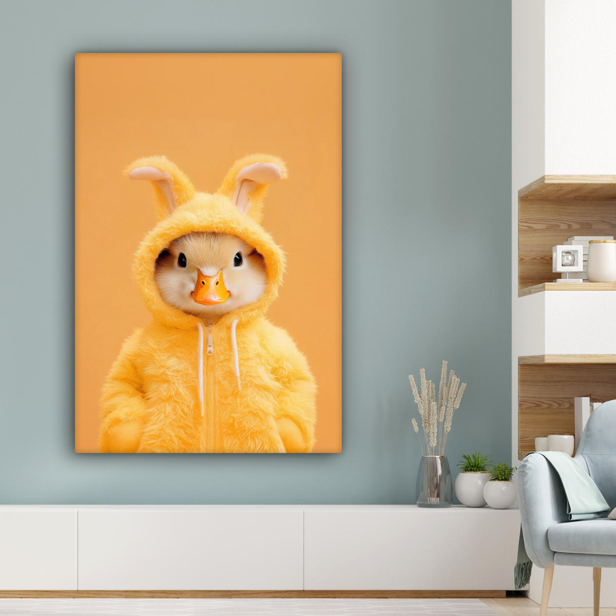 LEINWANDBILD Osterhase - Kostüm - Ente Deko Groß 90x140 cm - Gelb, Textil (90/140cm) - MuchoWow