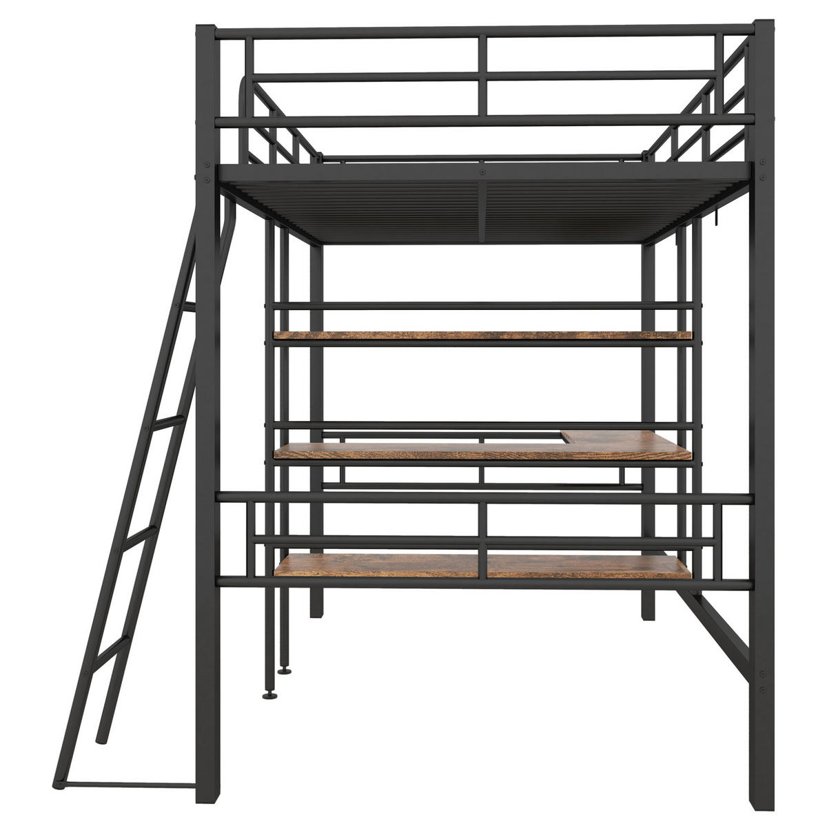 HOCHBETT 90/200 cm aus Metall mit Schreibtisch und Regalen, Schwarz - Schwarz, Metall (90/200cm) - Flora Grace