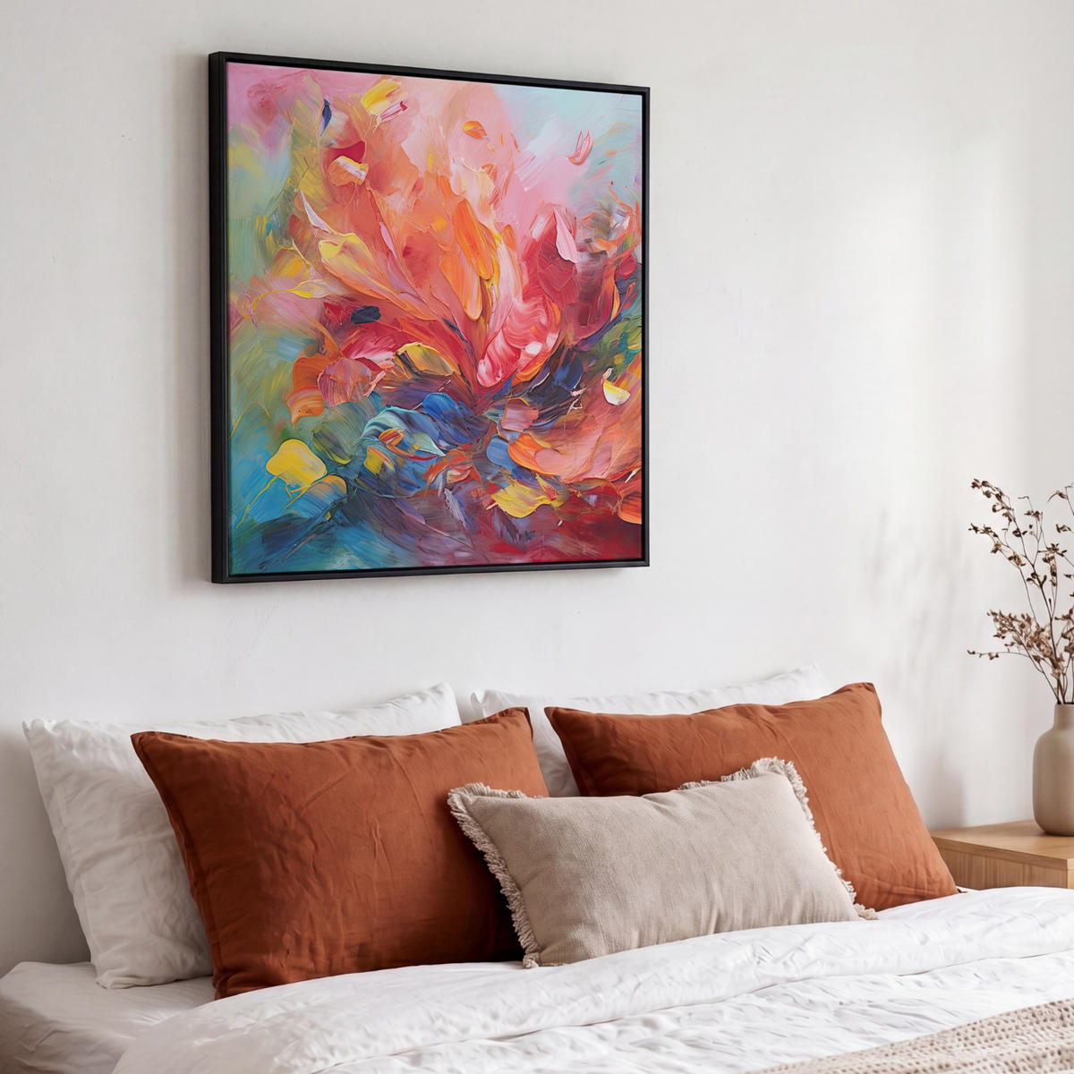 LEINWAND Bilder mit Rahmen - Ölgemälde - Kunst - Abstrakt - Farbenfroh - 50x50 - Altrosa, Textil (50/50cm) - MuchoWow