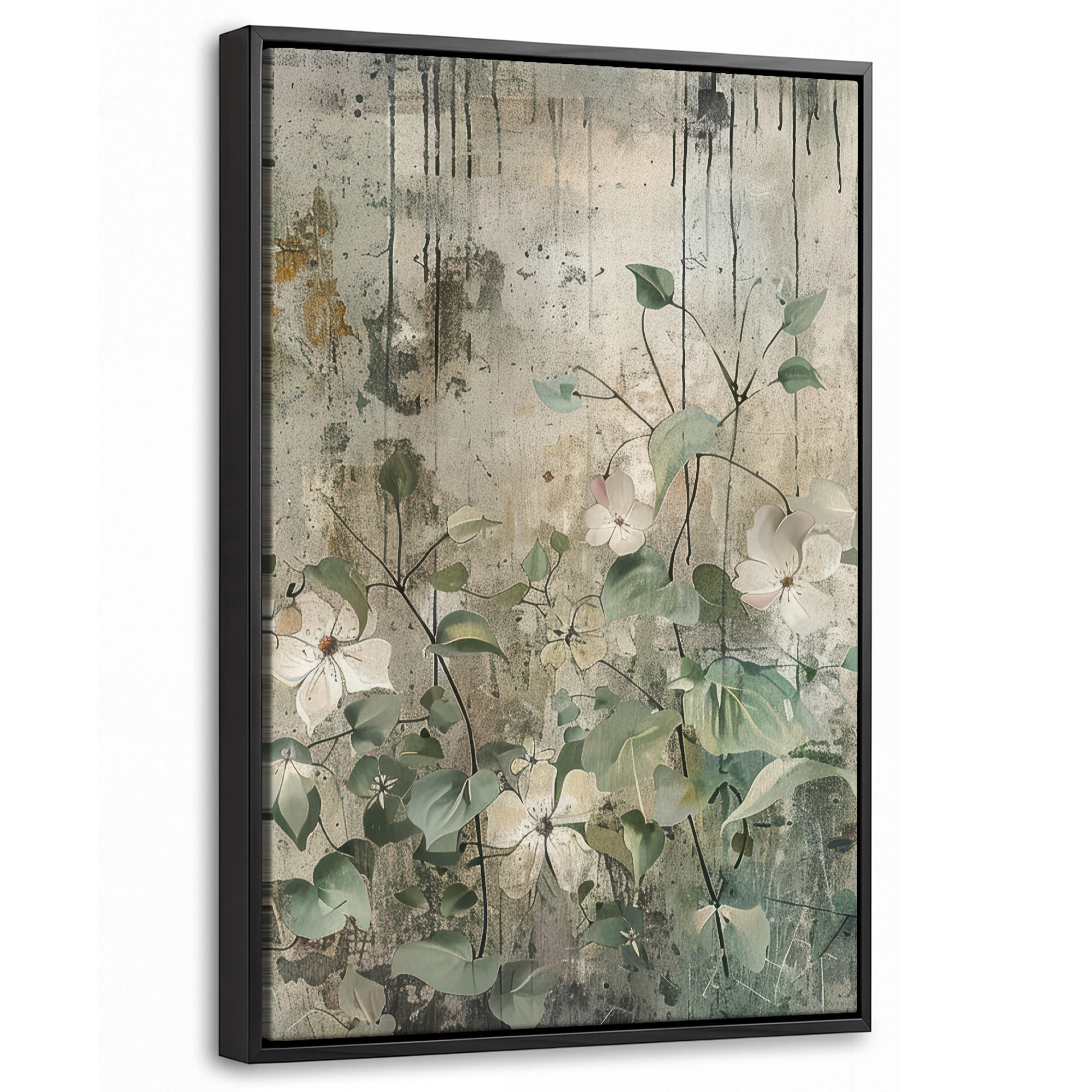 LEINWAND Bilder mit Rahmen - Blumen - Blätter - Abstrakt - Modern - 40x60 - Grau, Textil (40/60cm) - MuchoWow