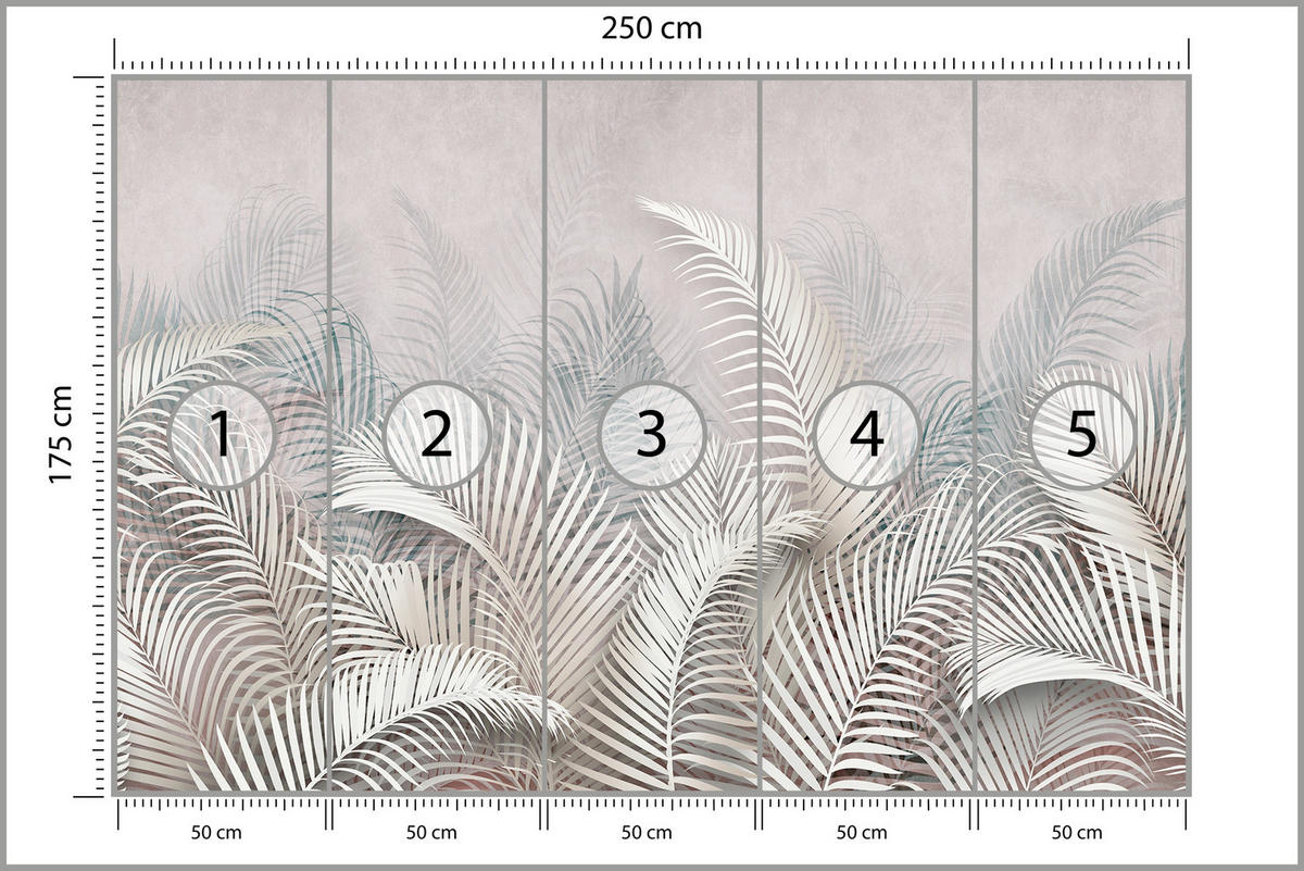 FOTOTAPETE für Schlafzimmer Tropische Blätter Palmenblätter Delikat 250x175 - Beige/Braun, Papier (250/175cm) - Muralo