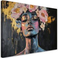 WANDBILD abstraktes porträt einer frau mit blumen - Multicolor, Textil (100/70cm) - Feeby
