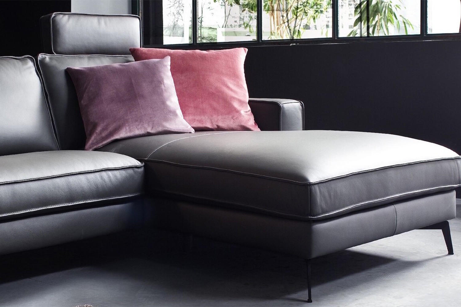 ECKSOFA LUGA Anthrazit Leder - Anthrazit/Schwarz, Leder (276/177cm) - KAWOLA