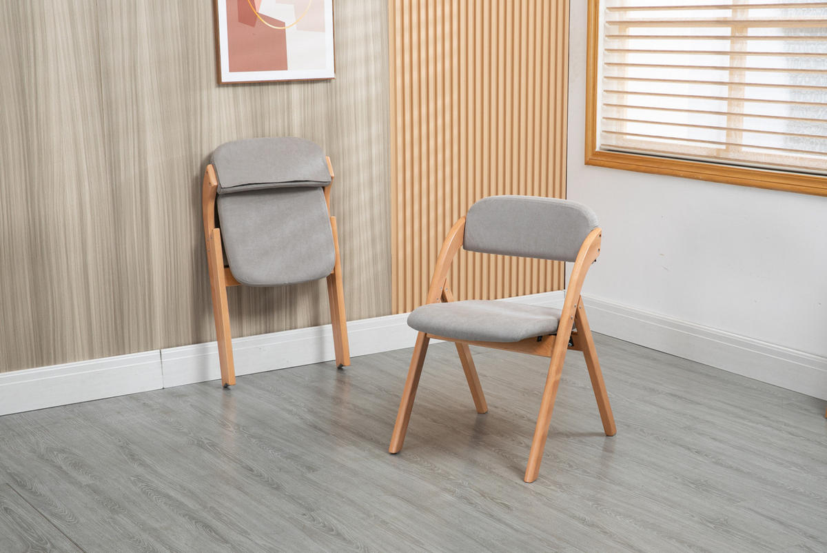KLAPPSTUHL gepolstert 2er-Set Buchenholz Grau - Grau, Holz (54/60/79cm) - Meubliv