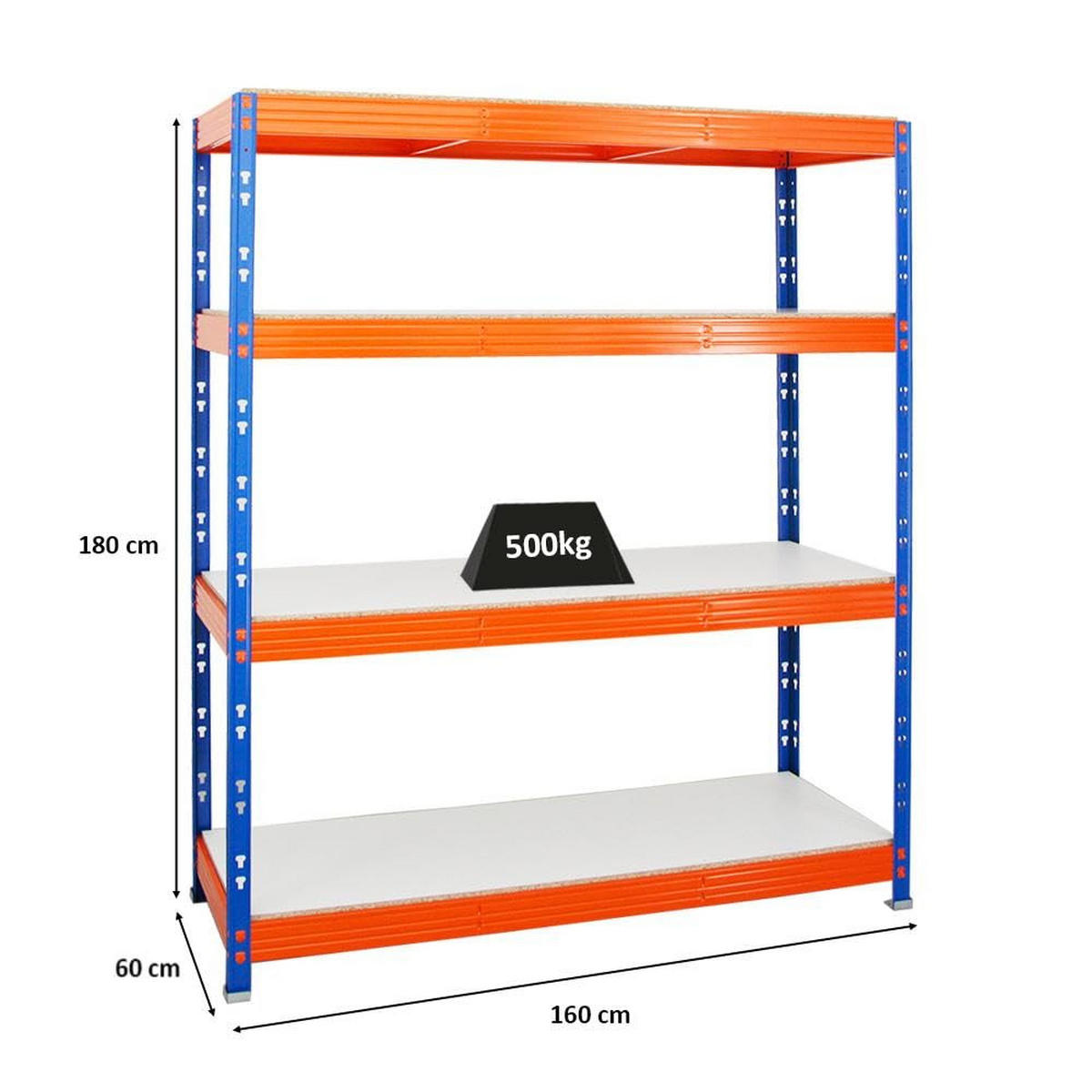 SCHWERLASTREGAL Rhino 180x160x60 cm 4 Melamin-Ebenen 16mm Fachlast 500 kg Blau/Orange - Blau/Orange, Metall (160/180/60cm) - PROREGAL