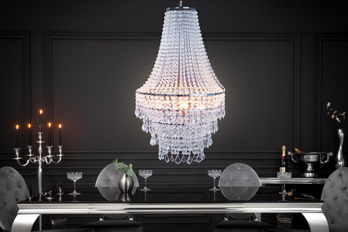 HÄNGELEUCHTE ROYAL XL Kunststoff Transparent 105 cm - Transparent/Silberfarben, Kunststoff/Metall (60/60/105cm) - riess-ambiente