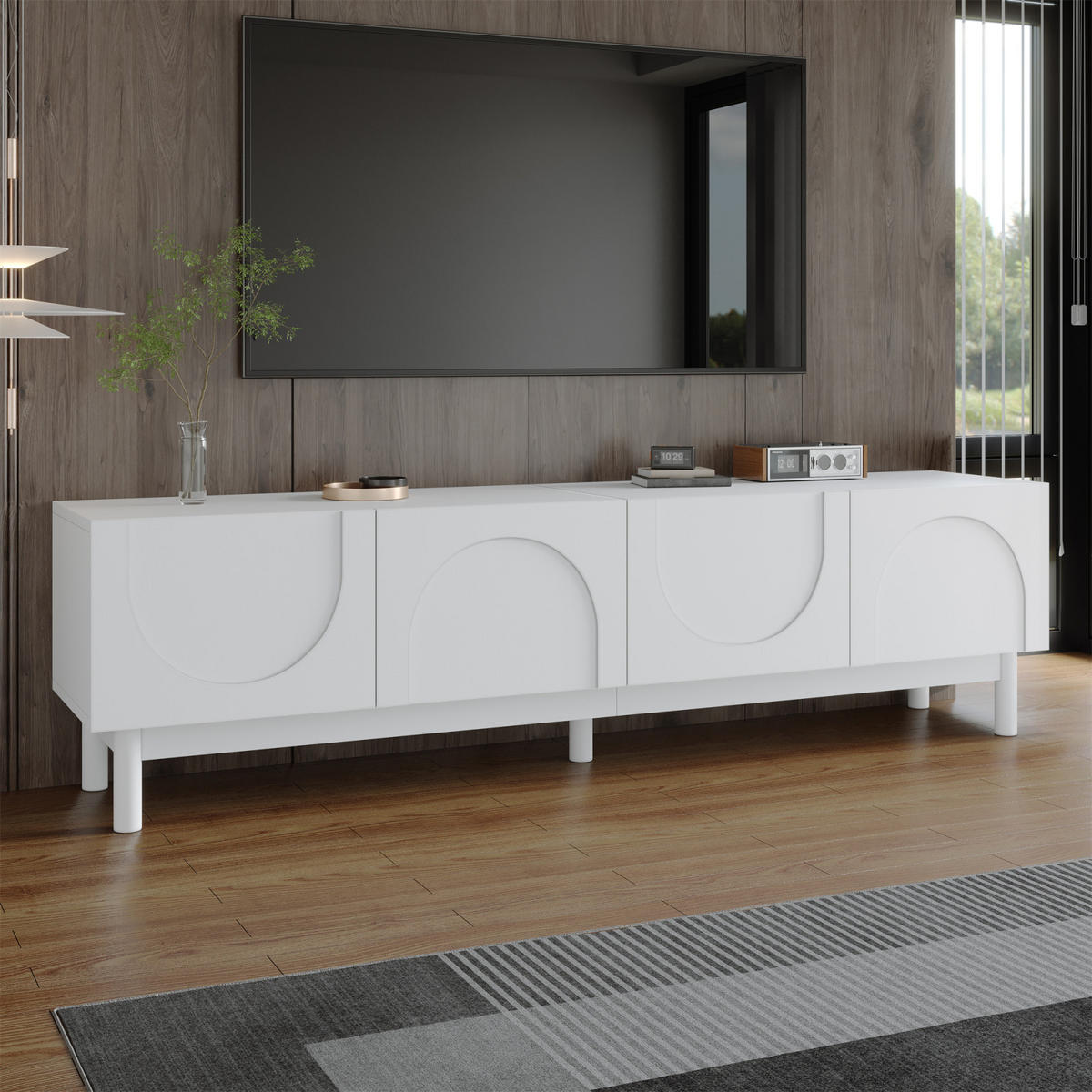 TV Lowboard 175x38x56 cm, verstellbare Einlegeböden, Weiß - Weiß, Holz (169/45/34cm)