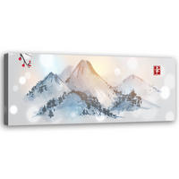 WANDBILD japanische berge sumi e - Blau, Textil (90/30cm) - Feeby