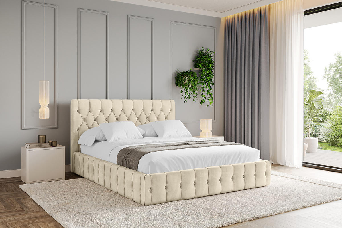 POLSTERBETT mit Bettkasten und Lattenrost, Boxbett ohne Matratze - LARO 120x200 Beige - Ecru, Holzwerkstoff/Textil (120/200cm) - ALTDECOR
