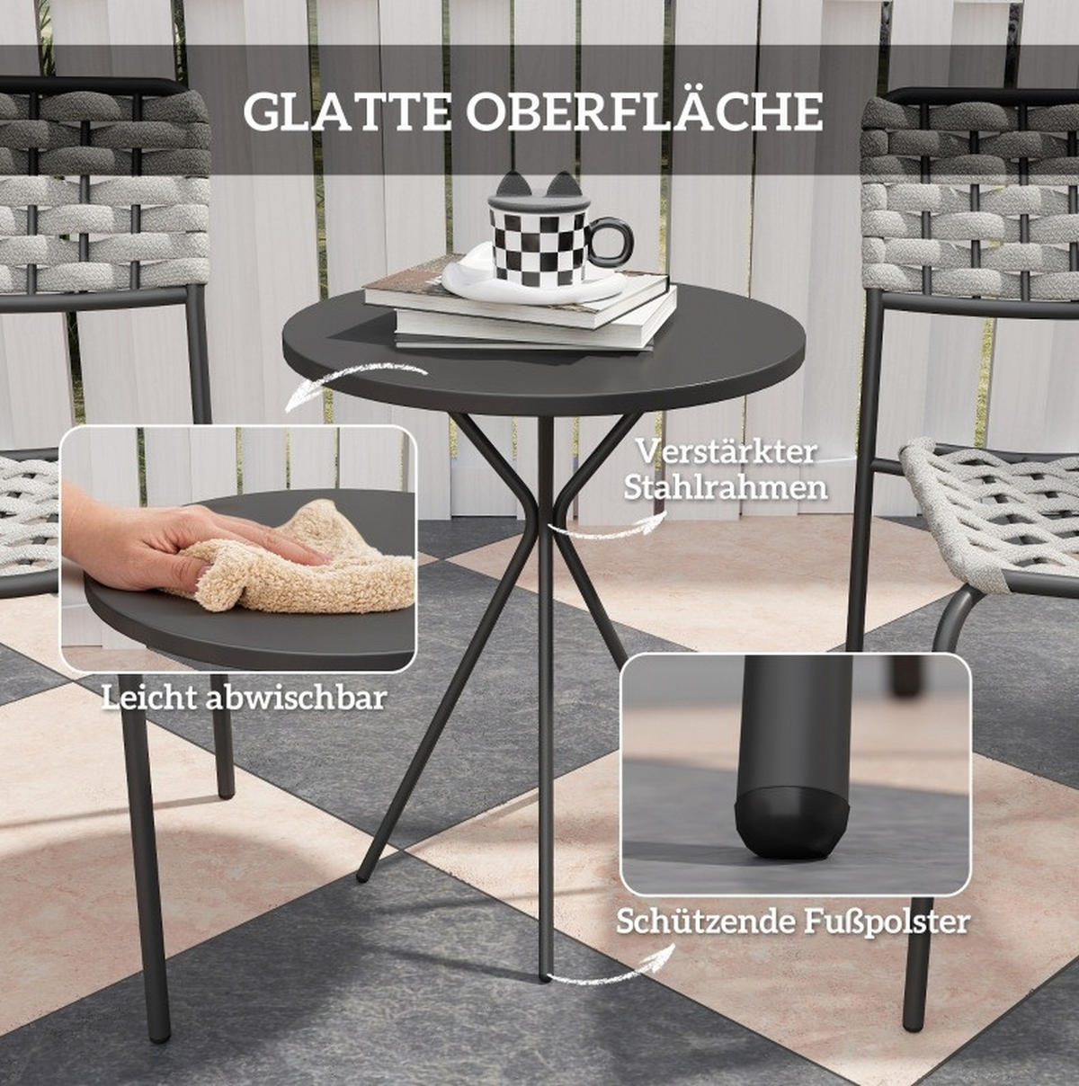 BALKONSET 3-teilig,48×48×60cm,Stapelbare Stühle mit Rattan Tisch - Grau, Metall - Modfu