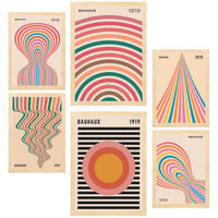 POSTER Set Mit 6 Geometrische Bauhaus Pastellfarben A3 & A4 Rahmen Aus Hellem Holz - Beige, Papier (29/3cm) - Nacnic