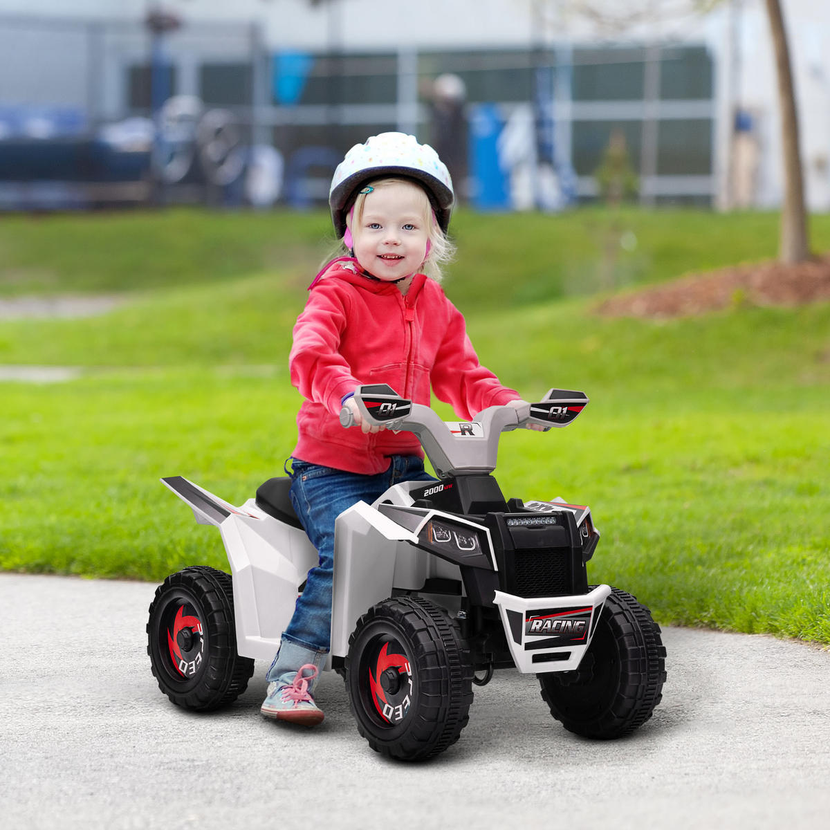 MINI ELEKTRO-QUAD KINDER, Blau/Rosa/Weiß, Kunststoff+ Metall - Weiß, Metall (70/41.5/48.5cm) - HOMCOM